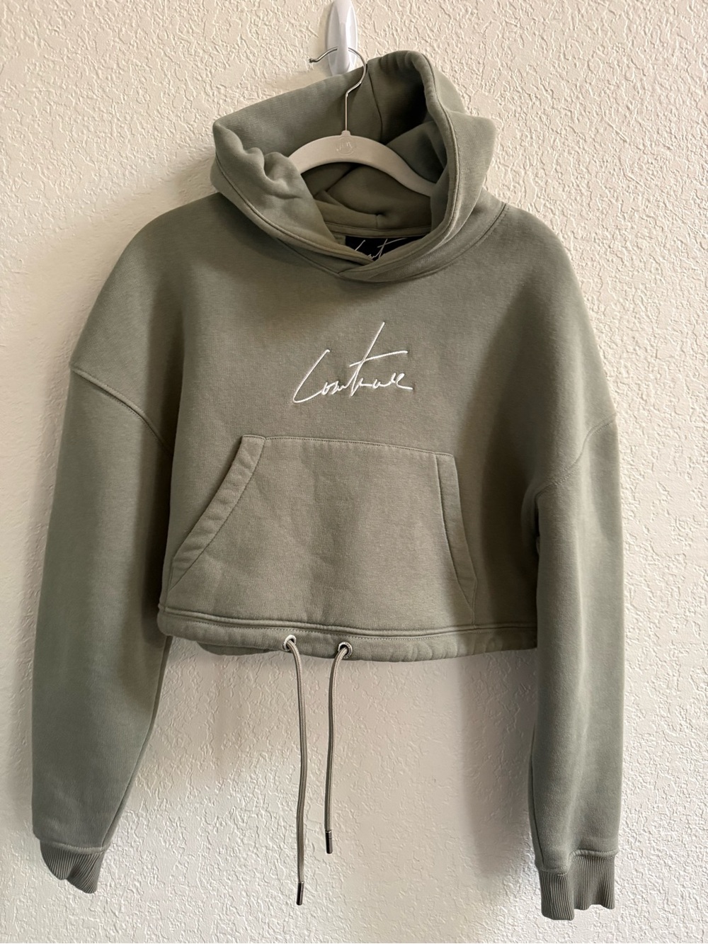 Olive Cropped Hoodie with Drawstring Hem